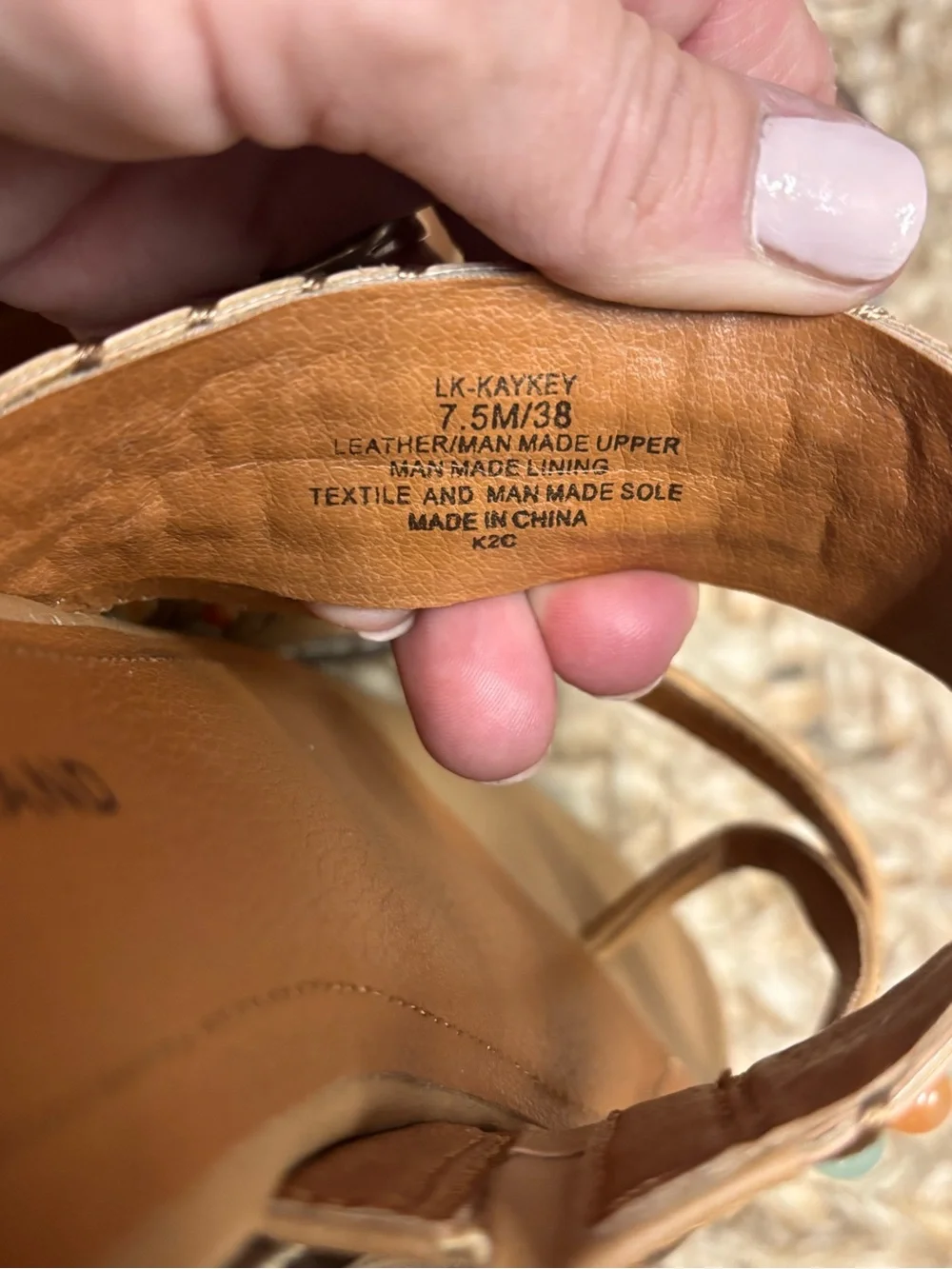 Lucky Brand Tan Beaded Leather Slide Sandals - Picture 6 of 7